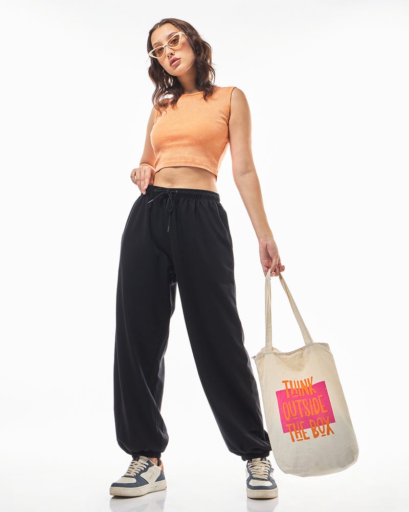 bewakoof Women's Black Super Loose Fit Joggers - Image 5